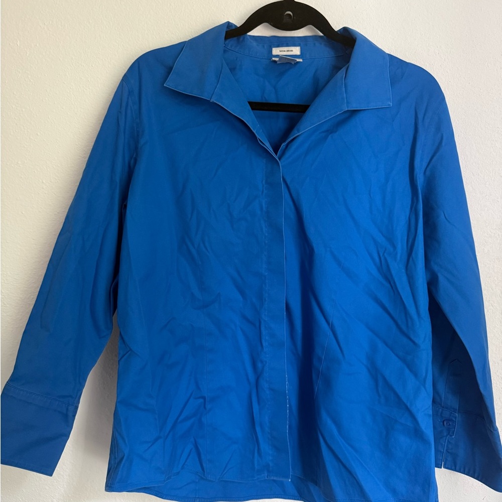 Blue No Iron Chicos Women’s Blouse Size 2 US L  100% Cotton